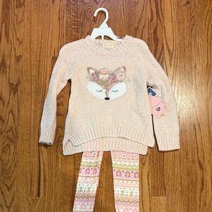 Super Soft Pink Fox Sweater and Patterned Leggings Set